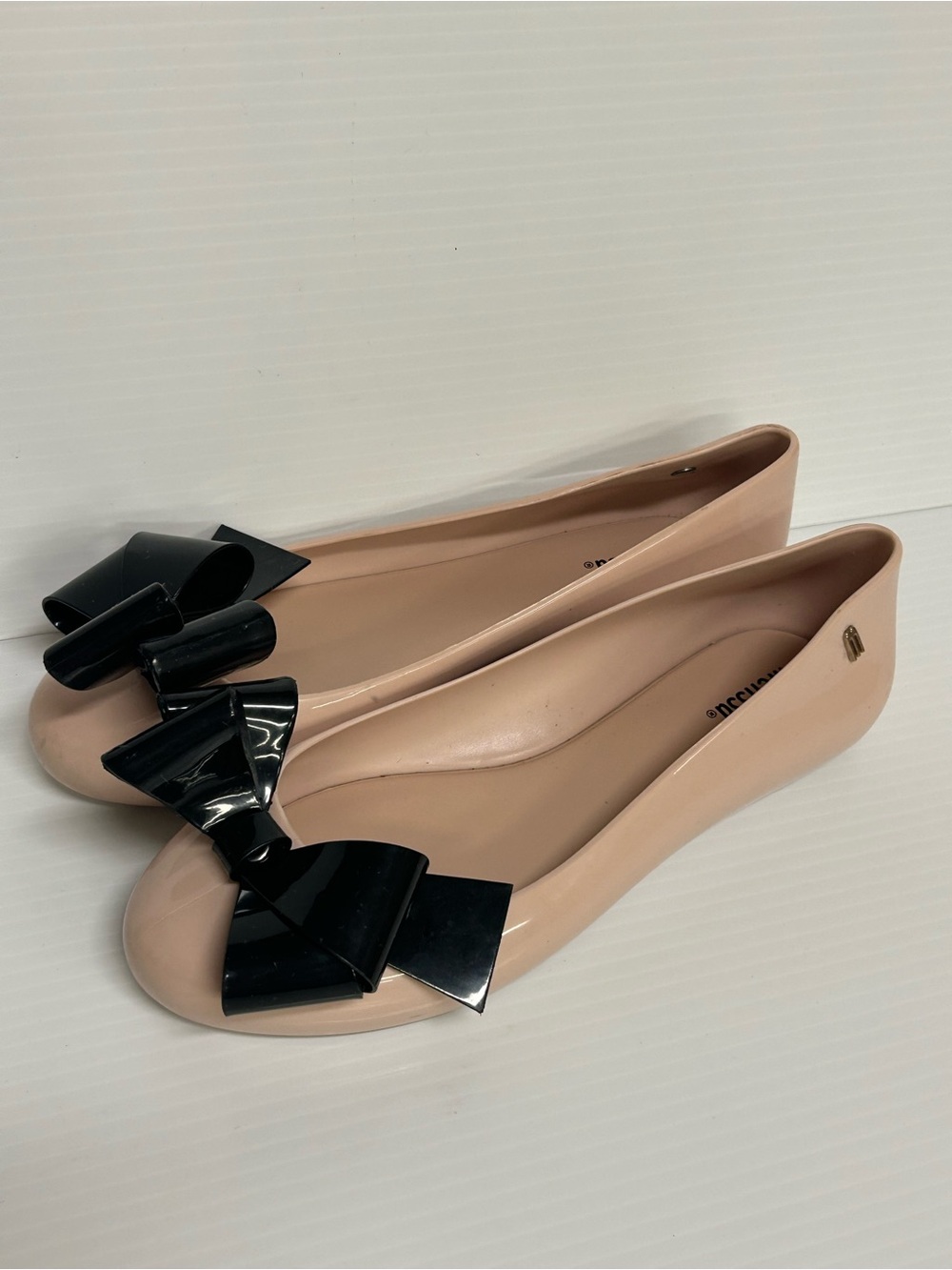 Melissa Ultragirl Women's Size 7M Shoes Pink Slip On Black Bow Ballet Flats